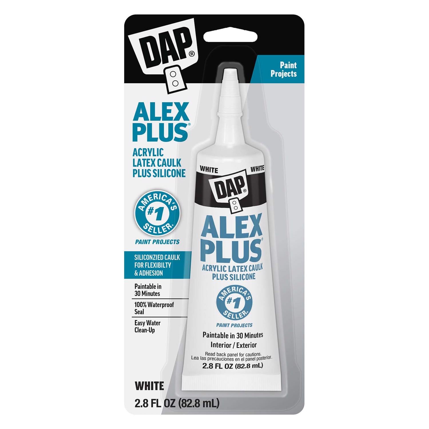 DAP Alex Plus White Siliconized Acrylic Latex All Purpose Caulk 2.8 fl. oz. - Case of 6