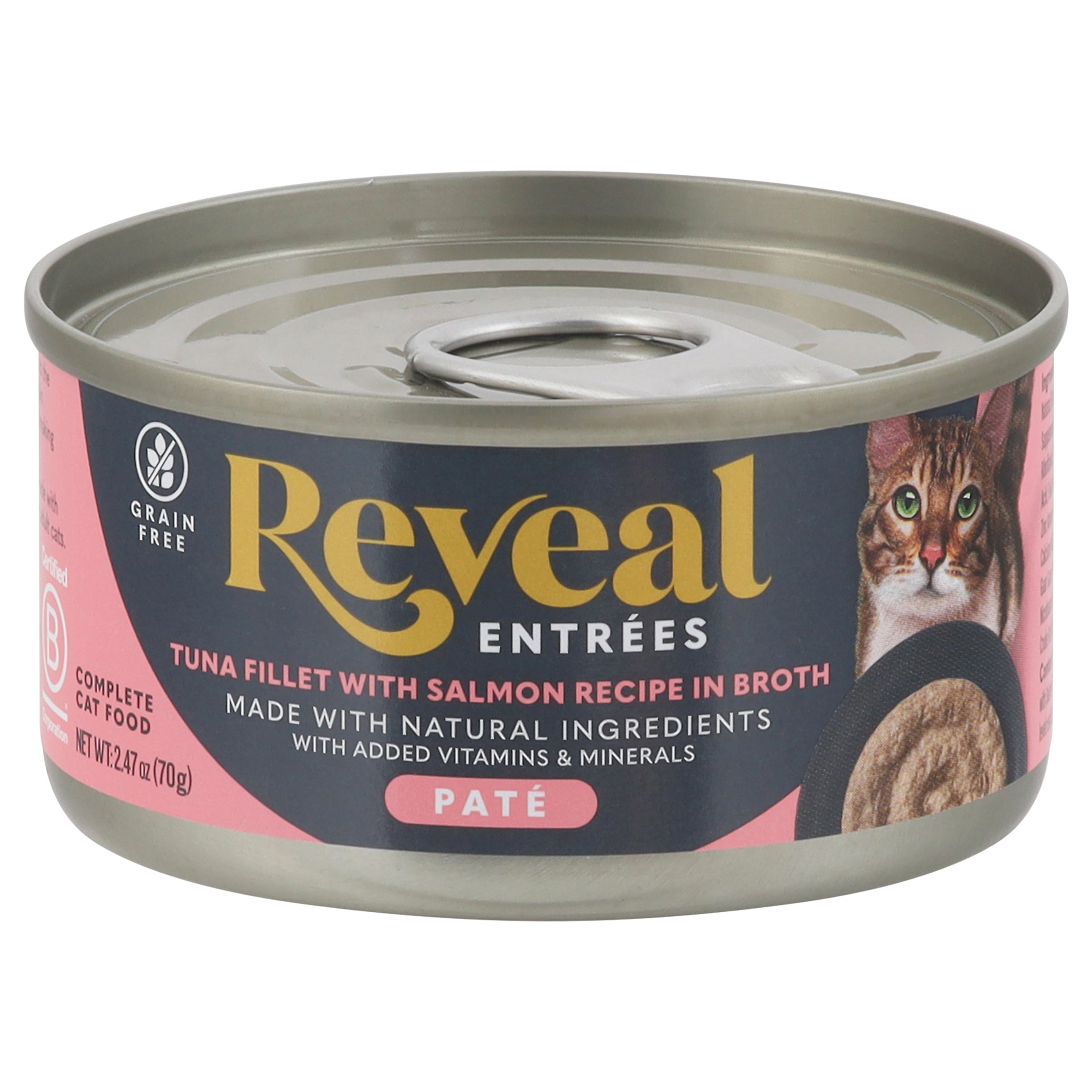 Reveal Tuna Fillet with Salmon Recipe in Broth Cat Food 2.47 oz - Case of 24