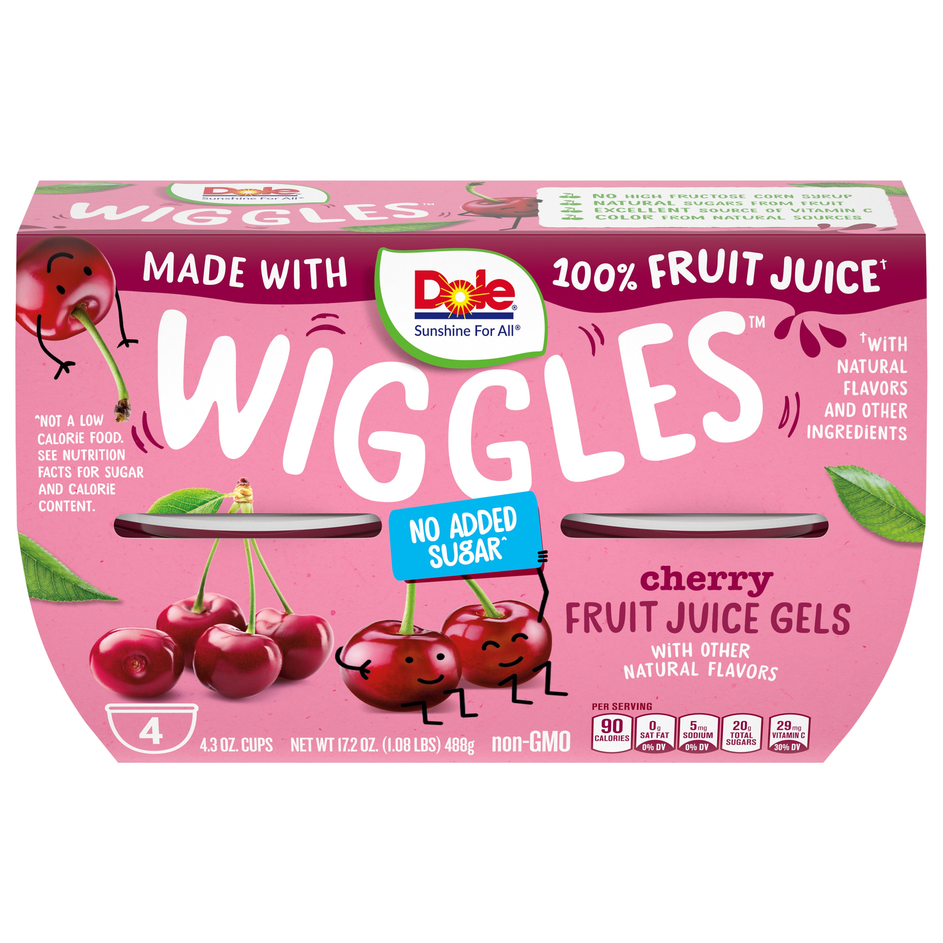 Dole Wiggles Cherry Fruit Juice Gels 4 - 4.3 oz Cups - Case of 6