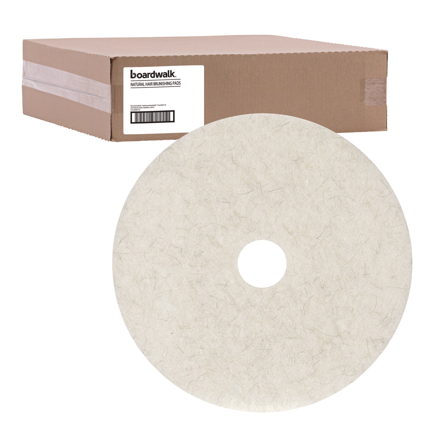 Natural Burnishing Floor Pads, 19" Diameter, White, 5/carton