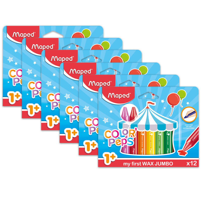 MAPED - Color'Peps My First Jumbo Triangular Wax Crayons, 12 Per Pack, 6 Packs