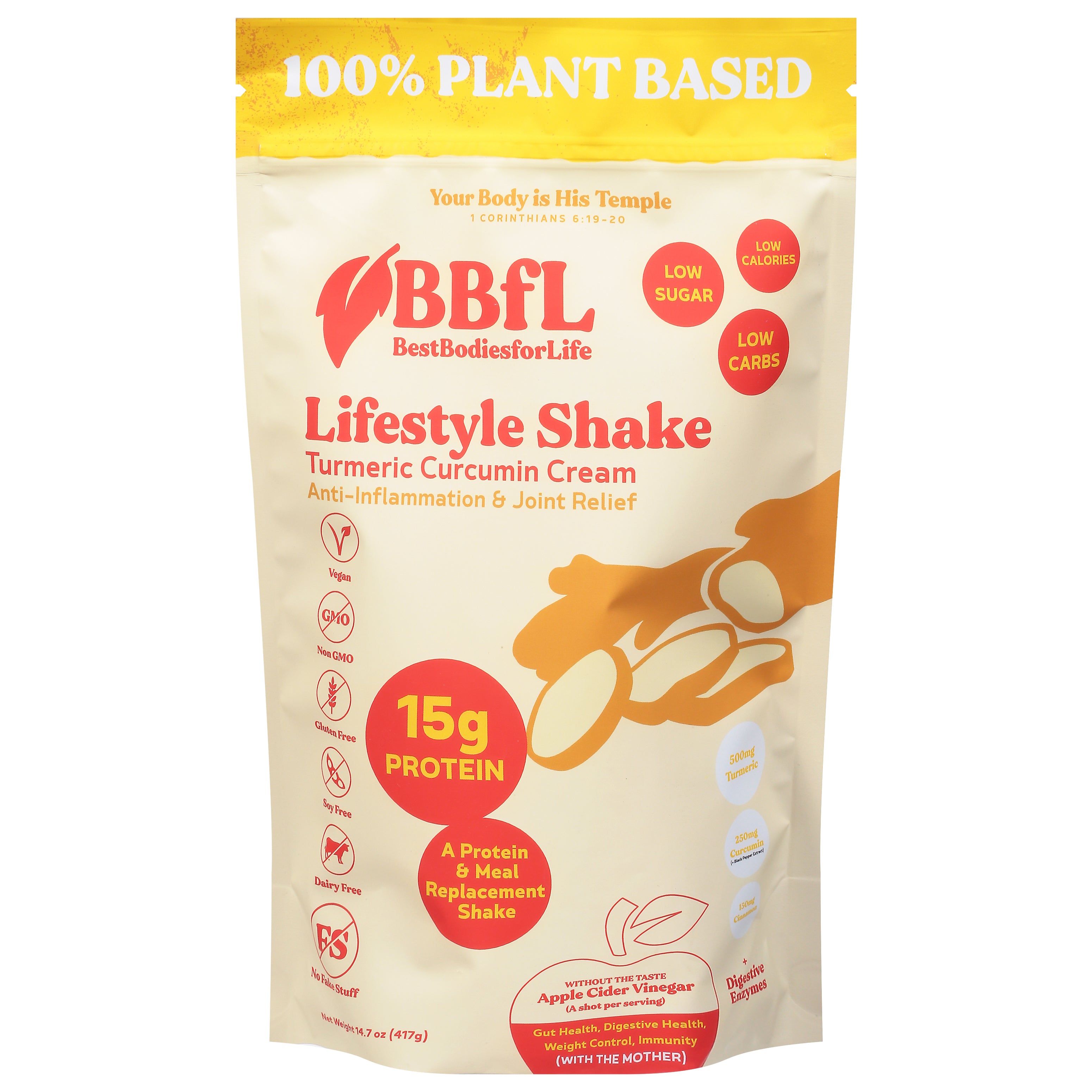 BBfL Turmeric Curcumin Cream Lifestyle Shake 14.7 oz - Case of 6