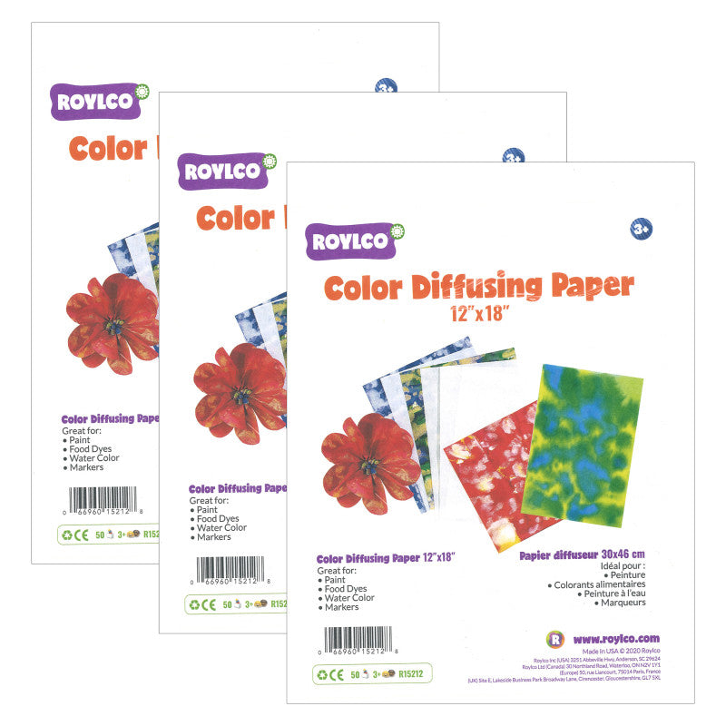 ROYLCO - Color Diffusing Paper, 12" x 18", 50 Sheets Per Pack, 3 Packs
