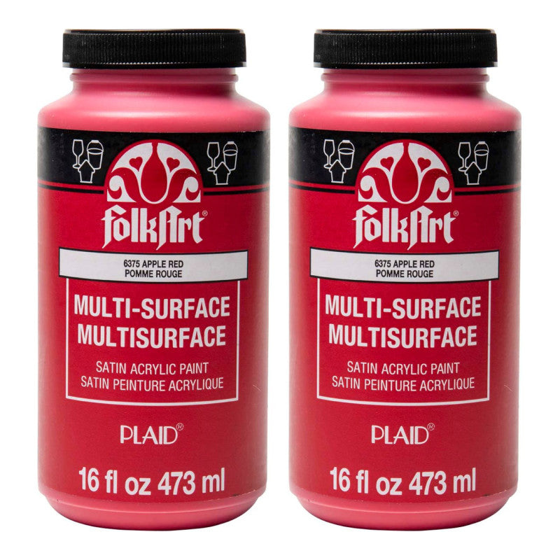 Acrylic Paint Multi-Surface Satin, 16oz., Apple Red, Pack of 2