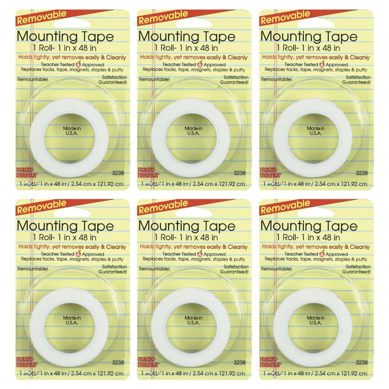 MAGIC-MOUNTS - Removable Magic Mounting Tape, 1" x 48", 6 Rolls