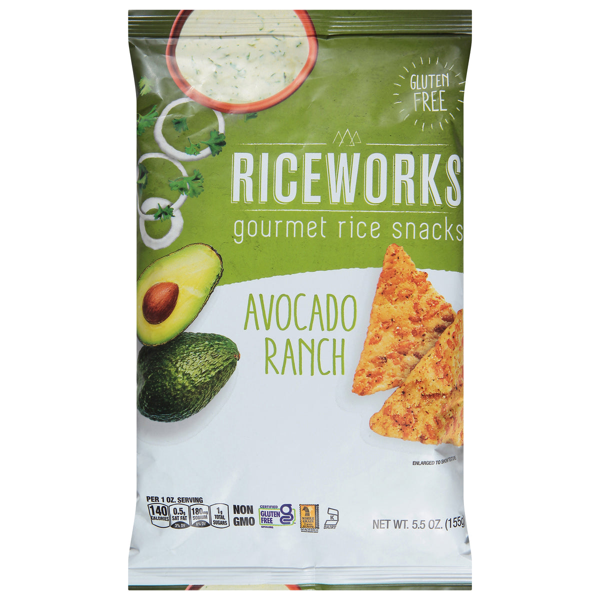 Riceworks Gourmet Avocado Ranch Rice Snacks 5.5 oz - Case of 6
