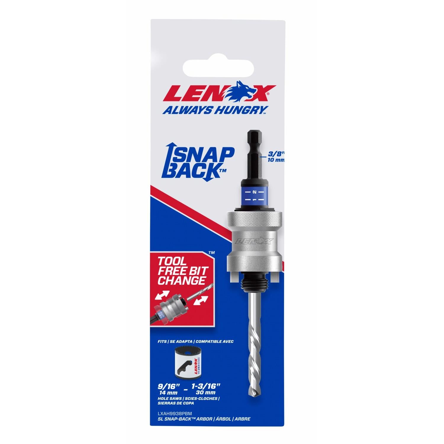 Lenox Snap-Back 9/16 - 1-3/16 in. Quick Change 3/8 in. D Hole Saw Arbor