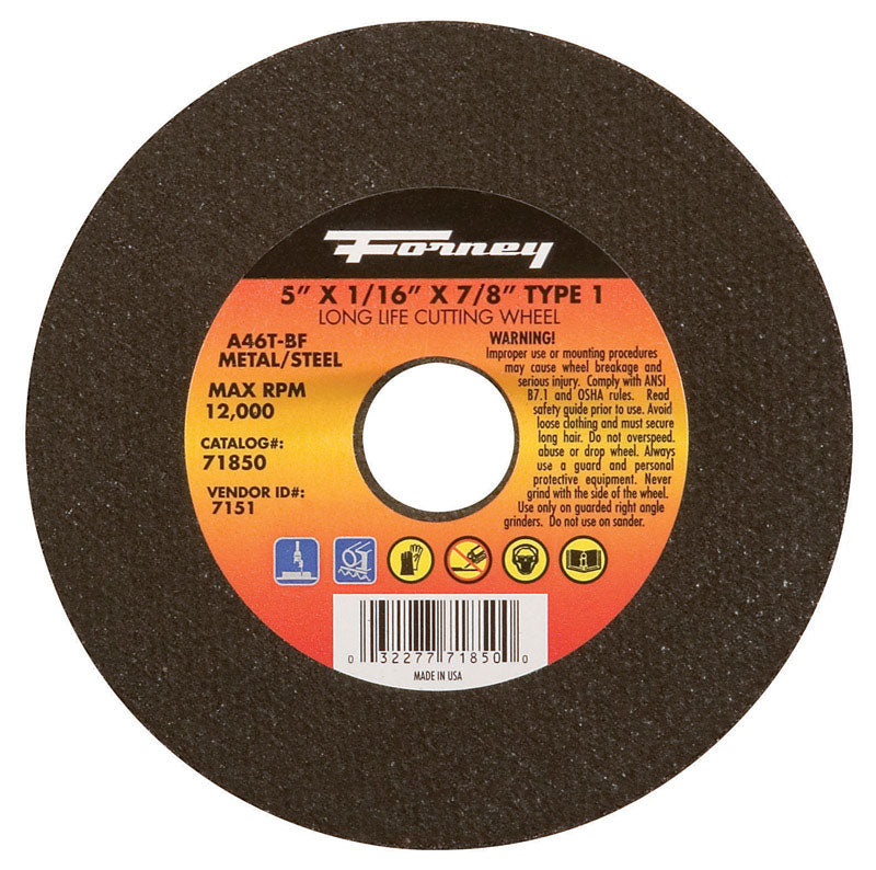 FORNEY - Forney 5 in. D X 7/8 in. Aluminum Oxide Metal Cut-Off Wheel 1 pc