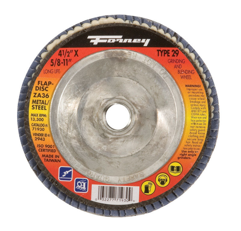 FORNEY - Forney 4-1/2 in. D Zirconia Aluminum Oxide Flap Disc 36 Grit 1 pc