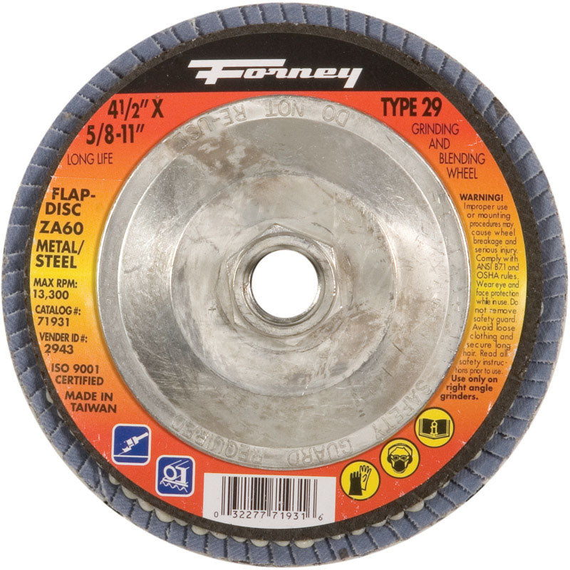 FORNEY - Forney 4-1/2 in. D Zirconia Aluminum Oxide Thread Arbor Flap Disc 80 Grit 1 pc