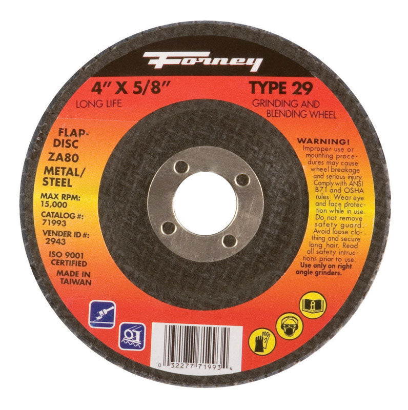 FORNEY - Forney 4 in. D X 5/8 in. in. Zirconia Aluminum Oxide Flap Disc 80 Grit 1 pc