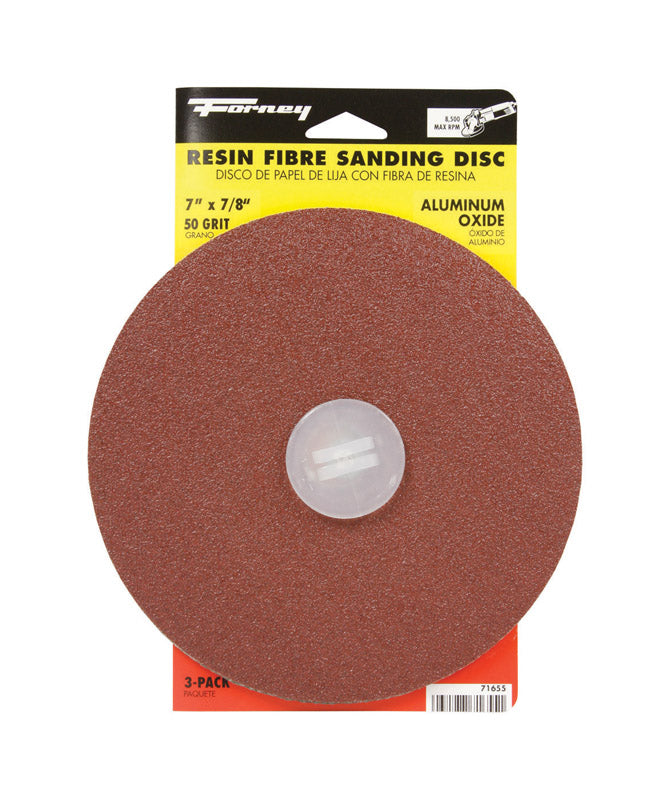 FORNEY - Forney 7 in. Aluminum Oxide Adhesive Sanding Disc 50 Grit 3 pk