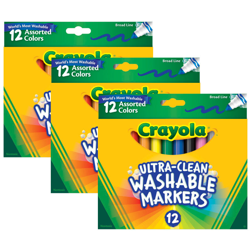 Ultra-Clean Markers, Broad Line, Assorted Colors, 12 Per Box, 3 Boxes