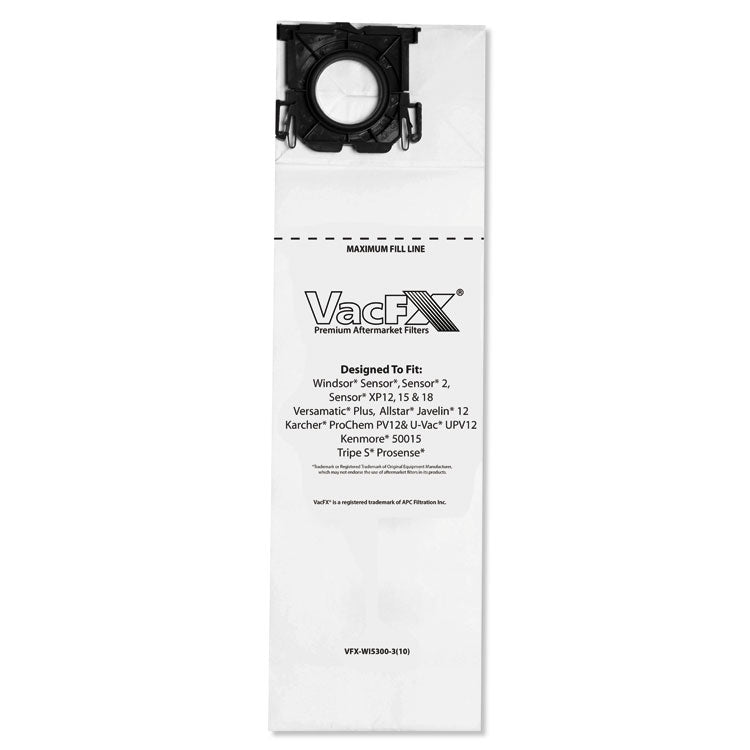 VacFX - Vacuum Filter Bags Designed to Fit Allstar Javelin 12'' Series/Windsor Sensor S/S2/XP/Veramatic Plus, 100/CT