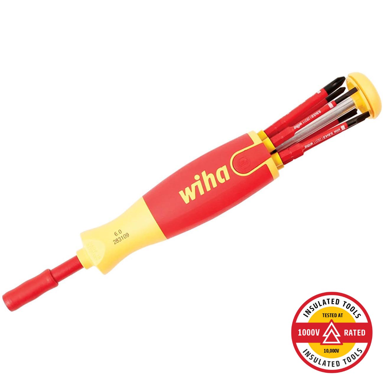 Wiha SlimLine Insulated 6-IN-1 Multi-Driver (7 Piece) - Slotted/Phillips/Square
