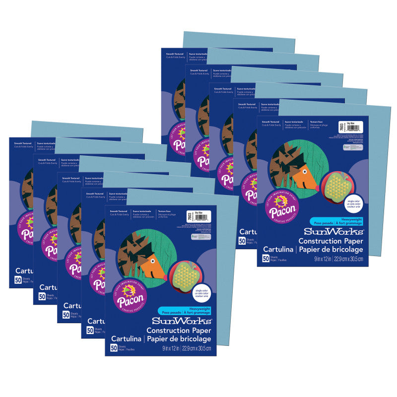 PRANG - Construction Paper, Sky Blue, 9" x 12", 50 Sheets Per Pack, 10 Packs (PAC7603-10)