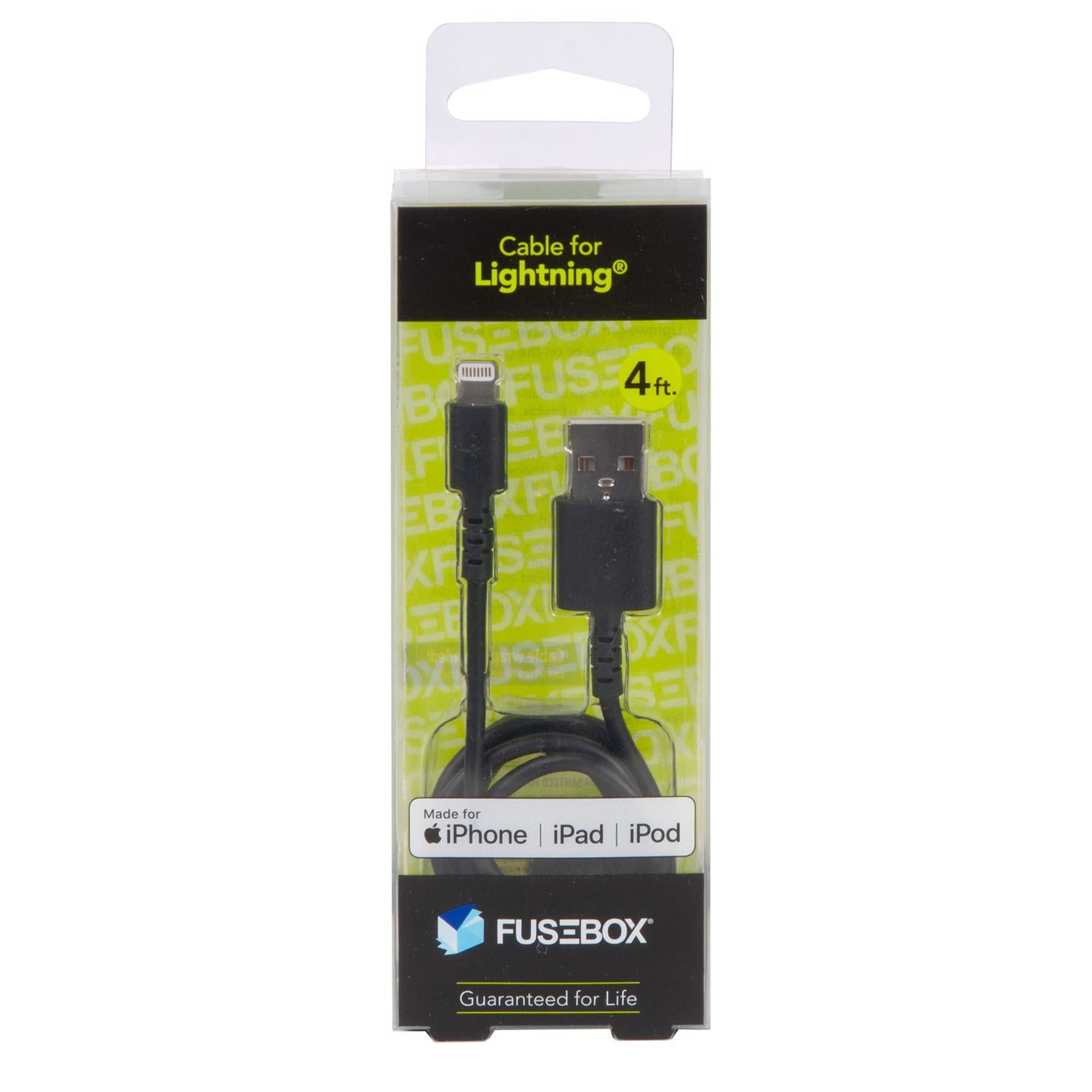 Fusebox Lightning Black USB Cable For Apple 4 ft. L - Case of 6