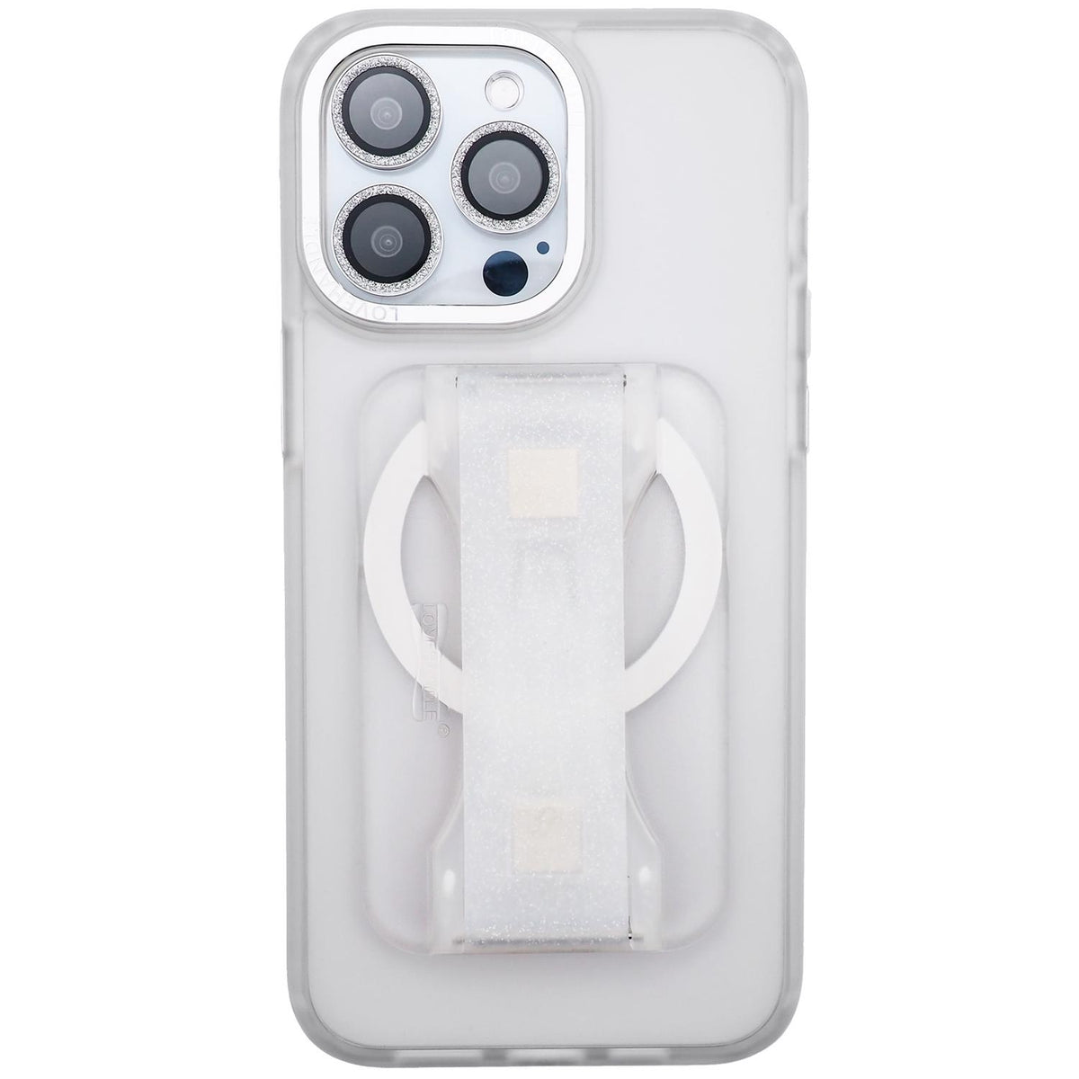 LoveHandle Clear Crystal Clear Glitter Phone Grip with Kickstand For All Mobile Devices