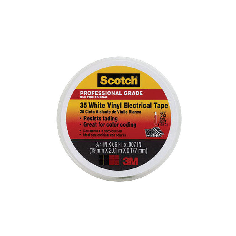SCOTCH(R) - Scotch 3/4 in. W X 66 ft. L White Vinyl Electrical Tape - Case of 10