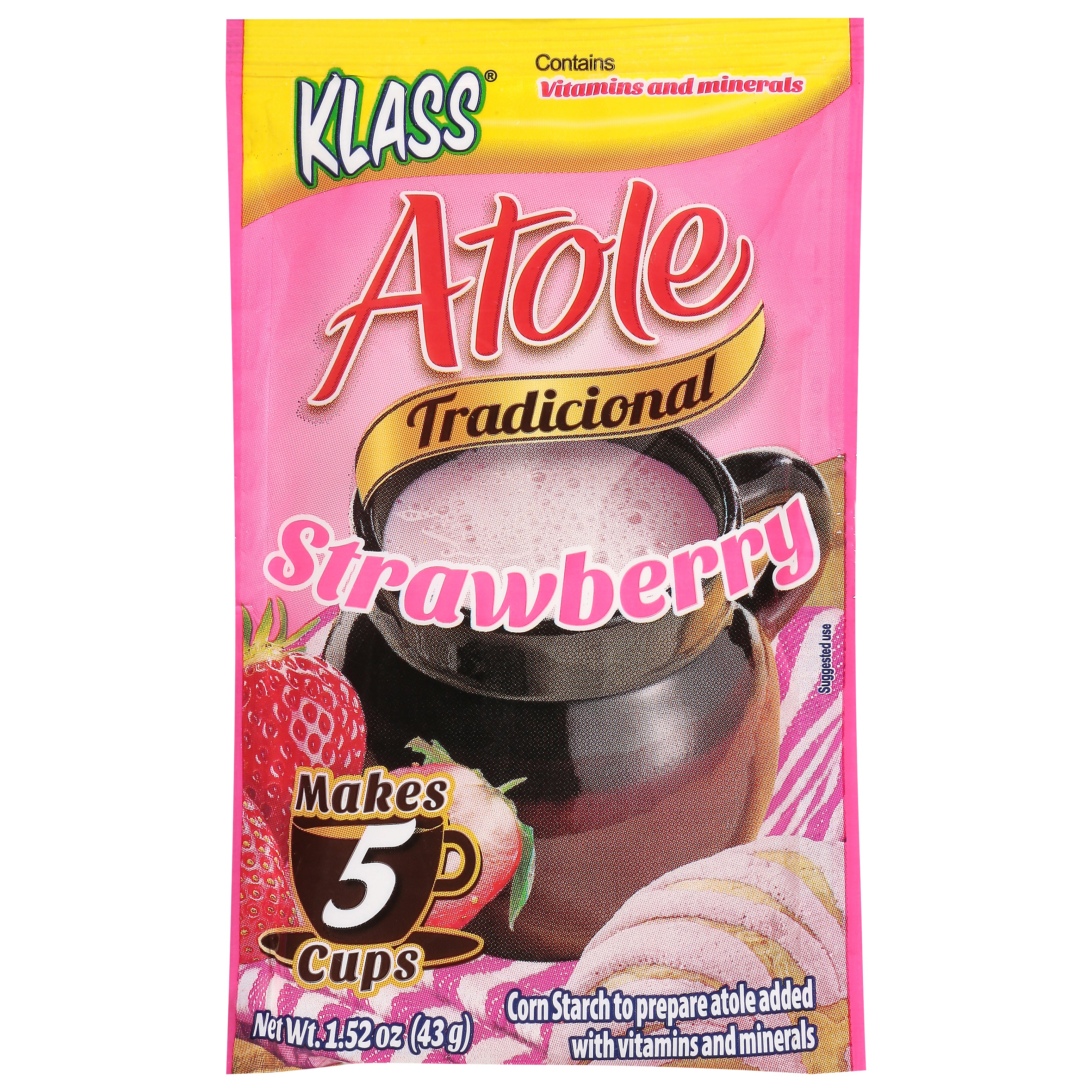 Klass Atole Tradicional Strawberry Drink Mix 1.52 oz - Case of 48
