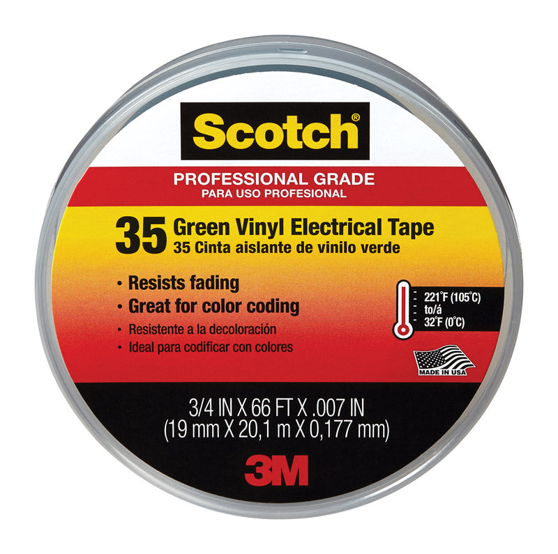 SCOTCH(R) - 3M Scotch 3/4 in. W X 66 ft. L Green Vinyl Electrical Tape - Case of 10