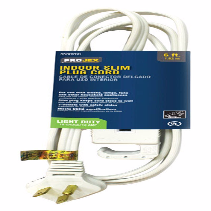 PROJEX - Projex Indoor 6 ft. L White Slim Plug Cord 16/3 SPT-2