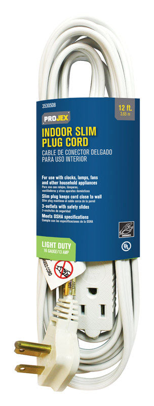 PROJEX - Projex Indoor 12 ft. L White Slim Plug Cord 16/3 SPT-2