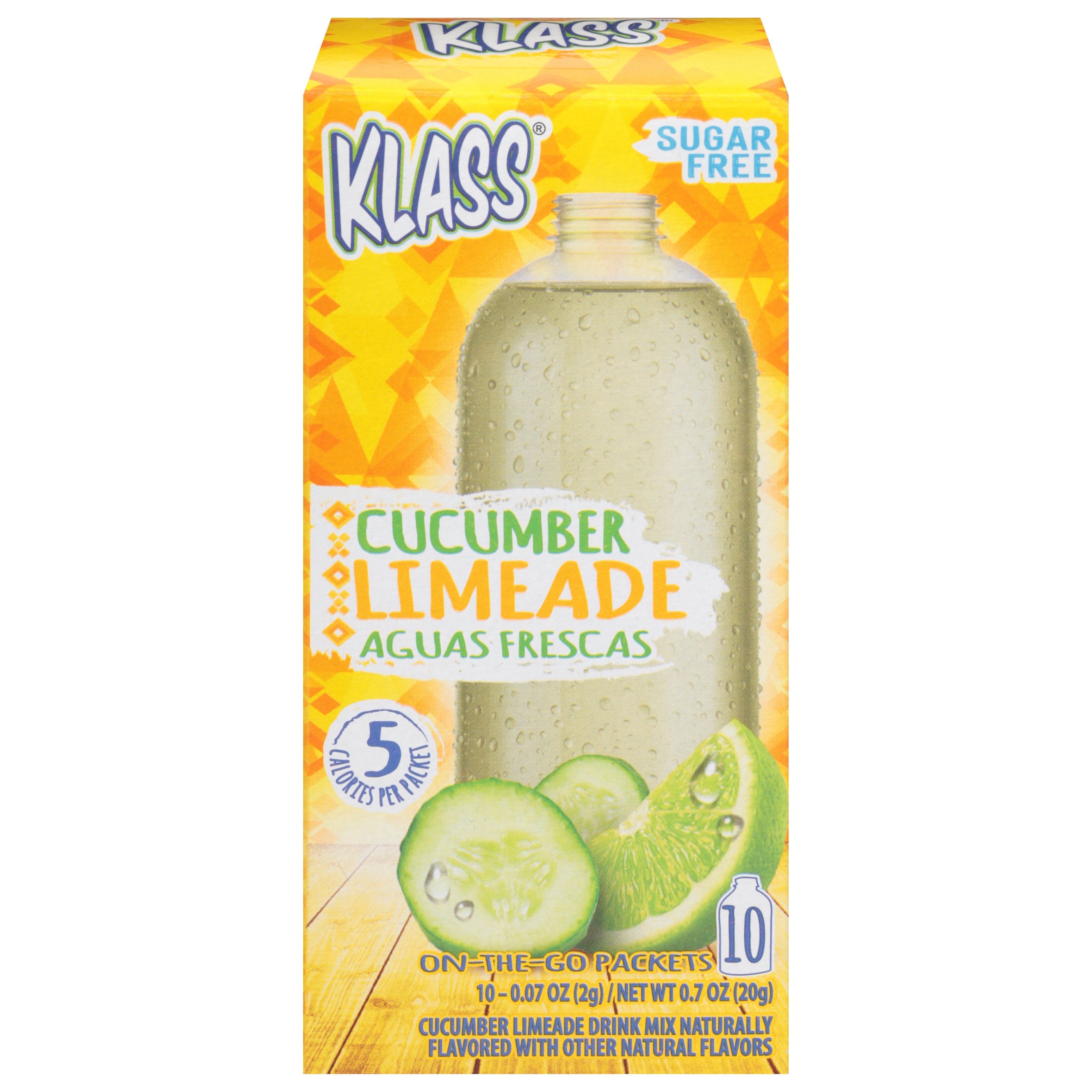 Klass Cucumber Limeade Flavored Drink Mix 10 - 0.07 oz On-the-Go Packets - Case of 12