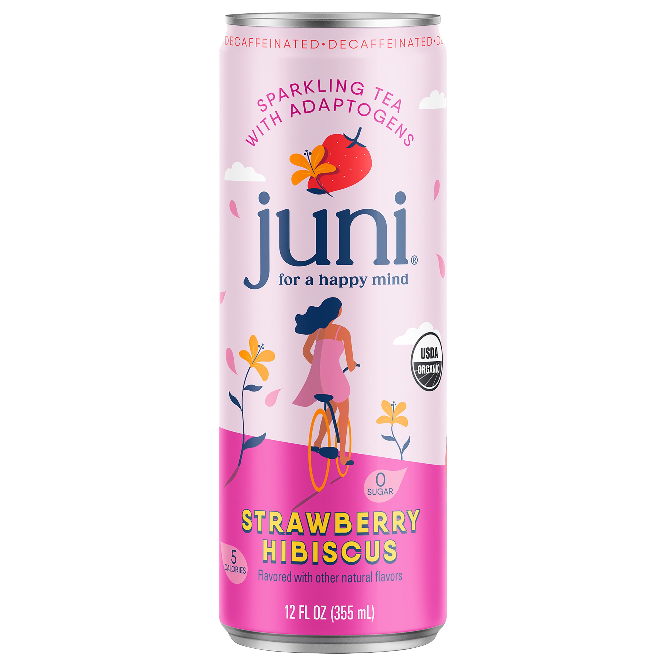 Juni Sparkling Tea With Adaptogens Strawberry Hibiscus - Case of 12