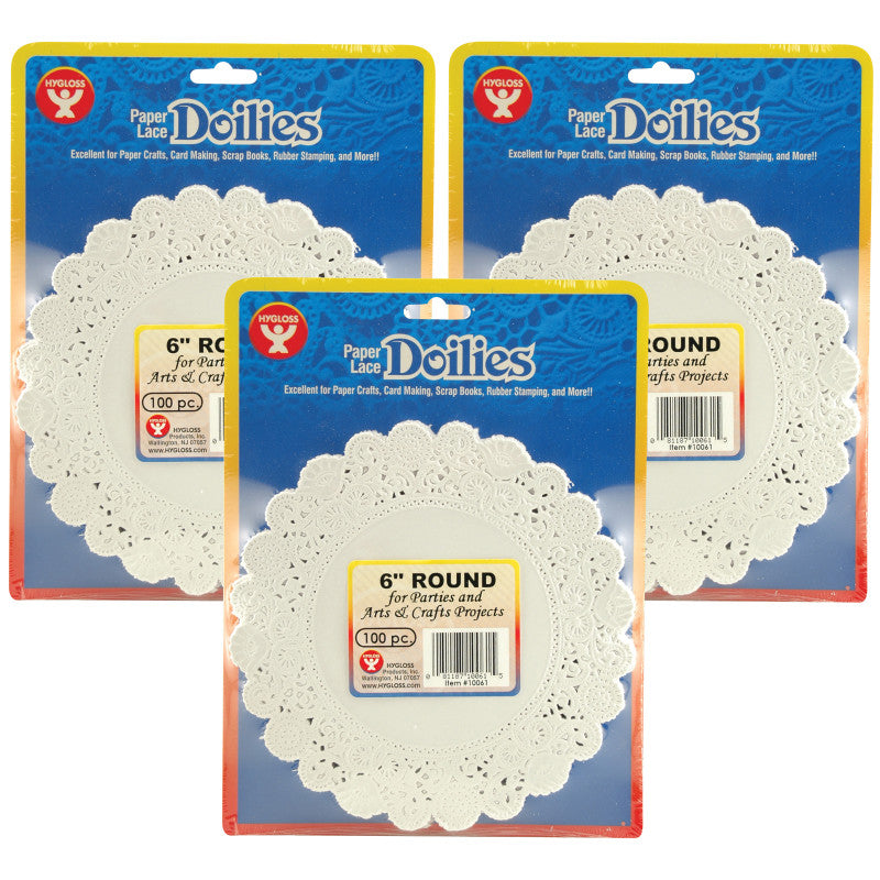 HYGLOSS - Round Paper Lace Doilies, White, 6", 100 Per Pack, 3 Packs