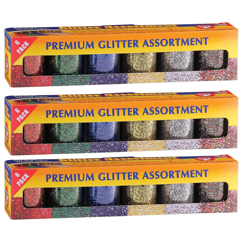 HYGLOSS - Premium Glitter Assortment, 6 Colors Per Pack, 3 Packs