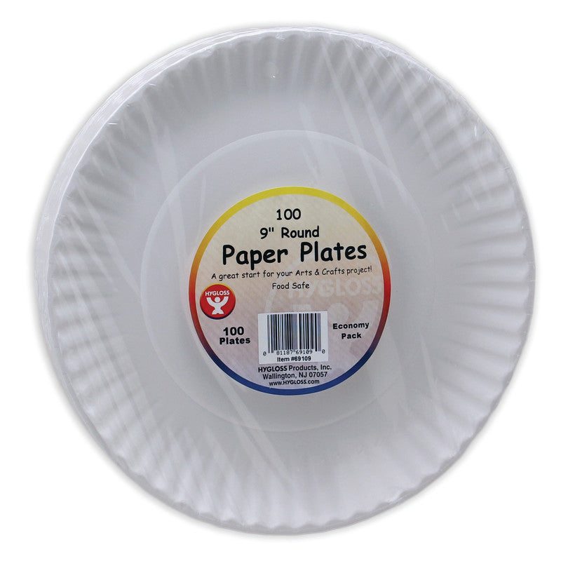 Paper Plates 9", White, Pack of 100