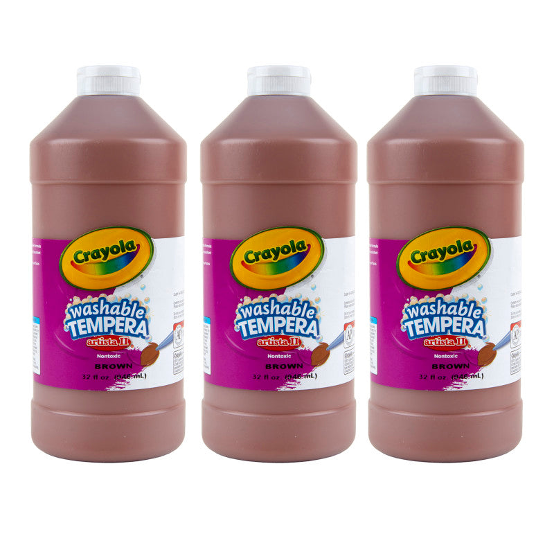 Artista II Washable Tempera Paint, 32 oz, Brown, Pack of 3