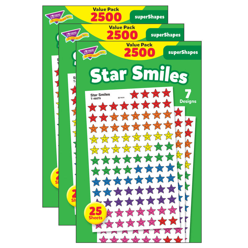 TREND - Star Smiles superShapes Stickers Value Pack, 2500 Per Pack, 3 Packs