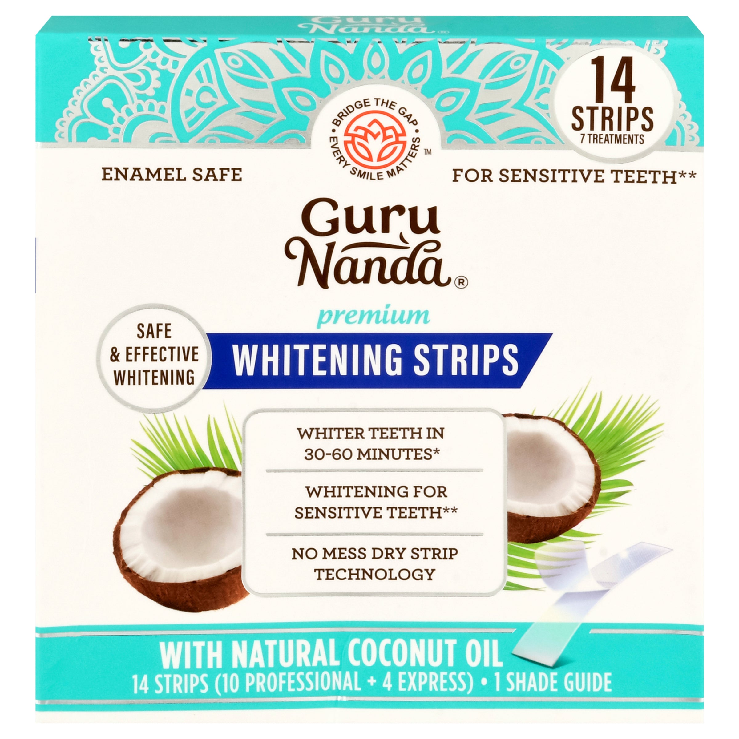Guru Nanda Premium Whitening Strips with Natural Coconut Oil 1 Each - Case of 4