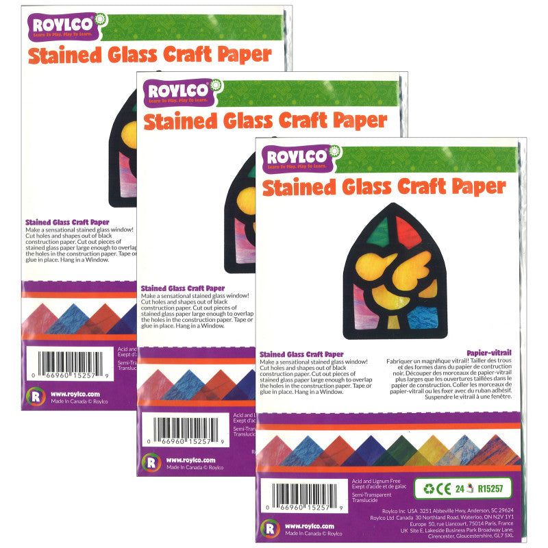 ROYLCO - Stained Glass Paper, 8-1/2" x 11", 24 Sheets Per Pack, 3 Packs