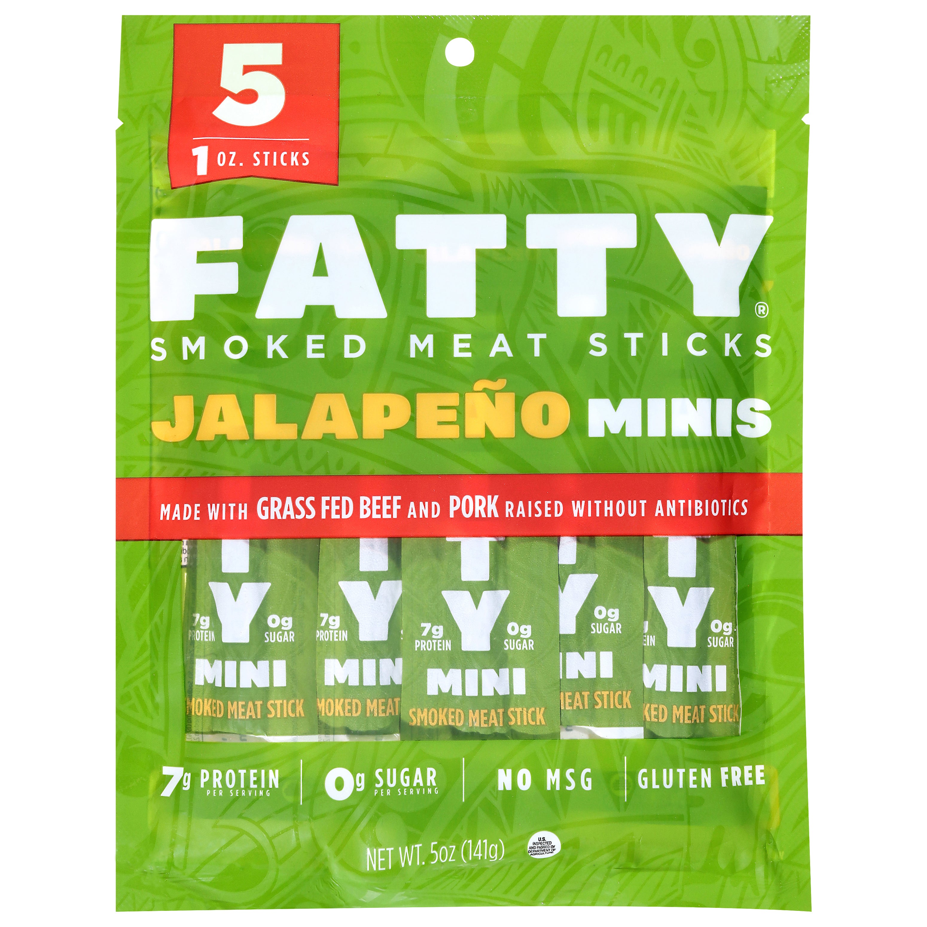 Fatty Smoked Meat Jalapeno Minis Meat Sticks 5 - 1 oz Sticks - Case of 8