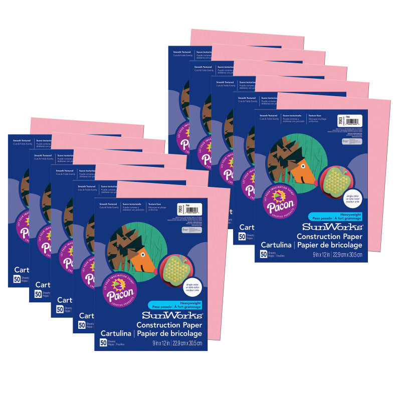 PRANG - Construction Paper, Pink, 9" x 12", 50 Sheets Per Pack, 10 Packs (PAC7003-10)