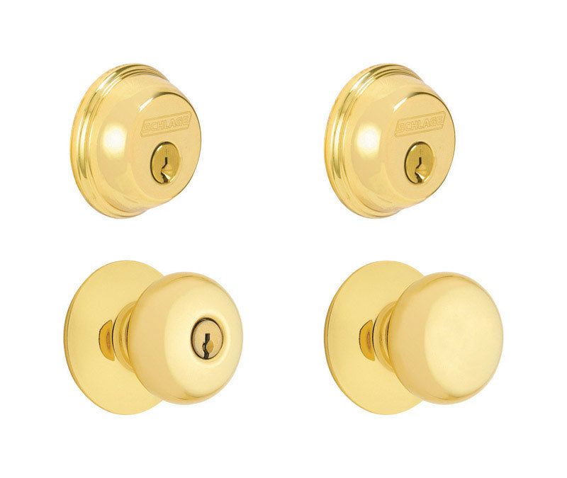SCHLAGE - Schlage Plymouth Bright Brass Knob and Double Cylinder Deadbolt 1-3/4 in.