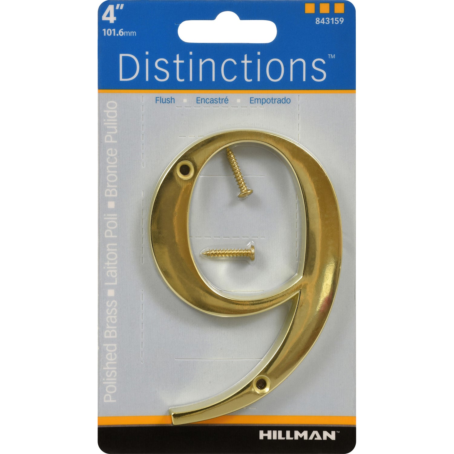 HILLMAN Distinctions 4 in. Gold Zinc Die-Cast Screw-On Number 9 1 pc - Case of 3