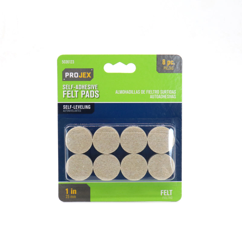 PROJEX - Projex Felt Self Adhesive Protective Pad White Round 1 in. W 8 pk