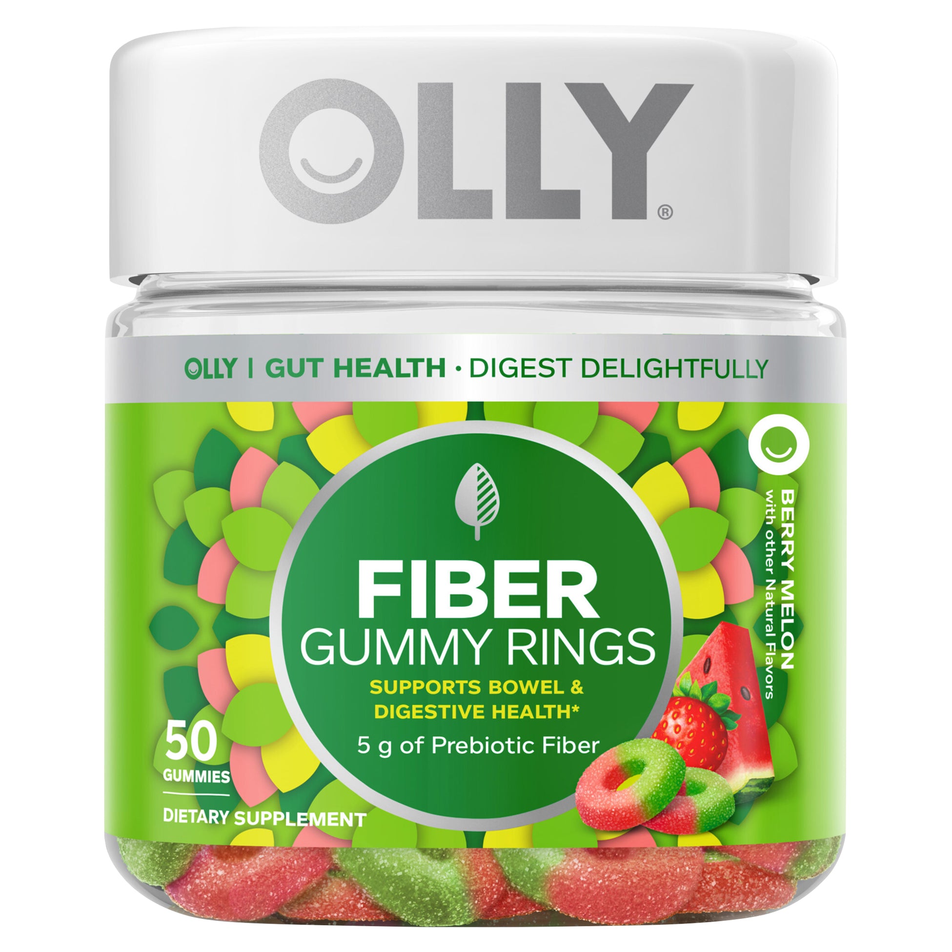 OLLY Fiber Rings Berry Melon Flavored Gummy Supplement Fructooligosaccharides 5mg - Case of 1