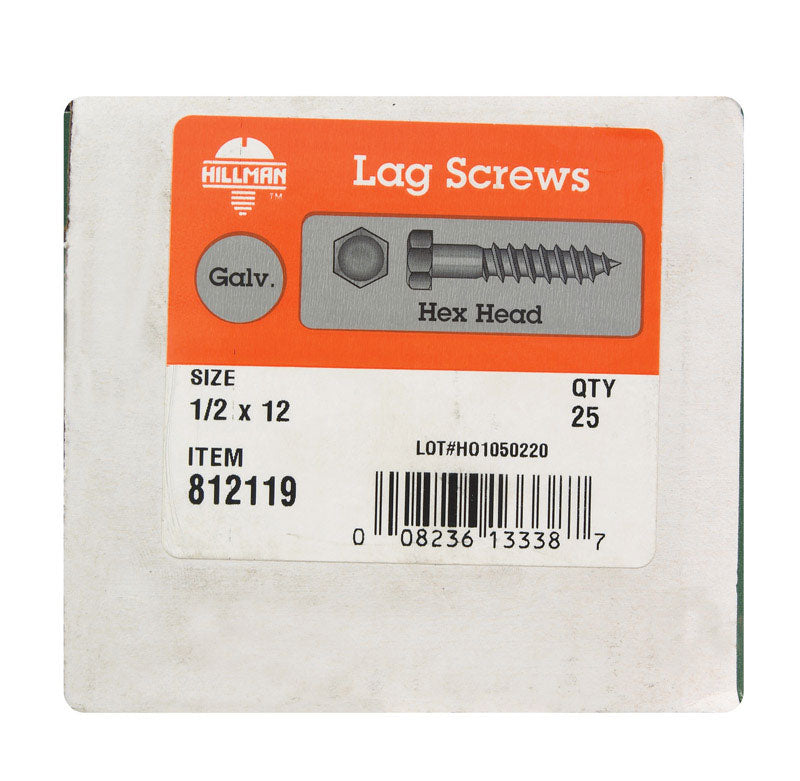 HILLMAN - Hillman 1/2 in. X 12 in. L Hex Hot Dipped Galvanized Steel Lag Screw 25 pk
