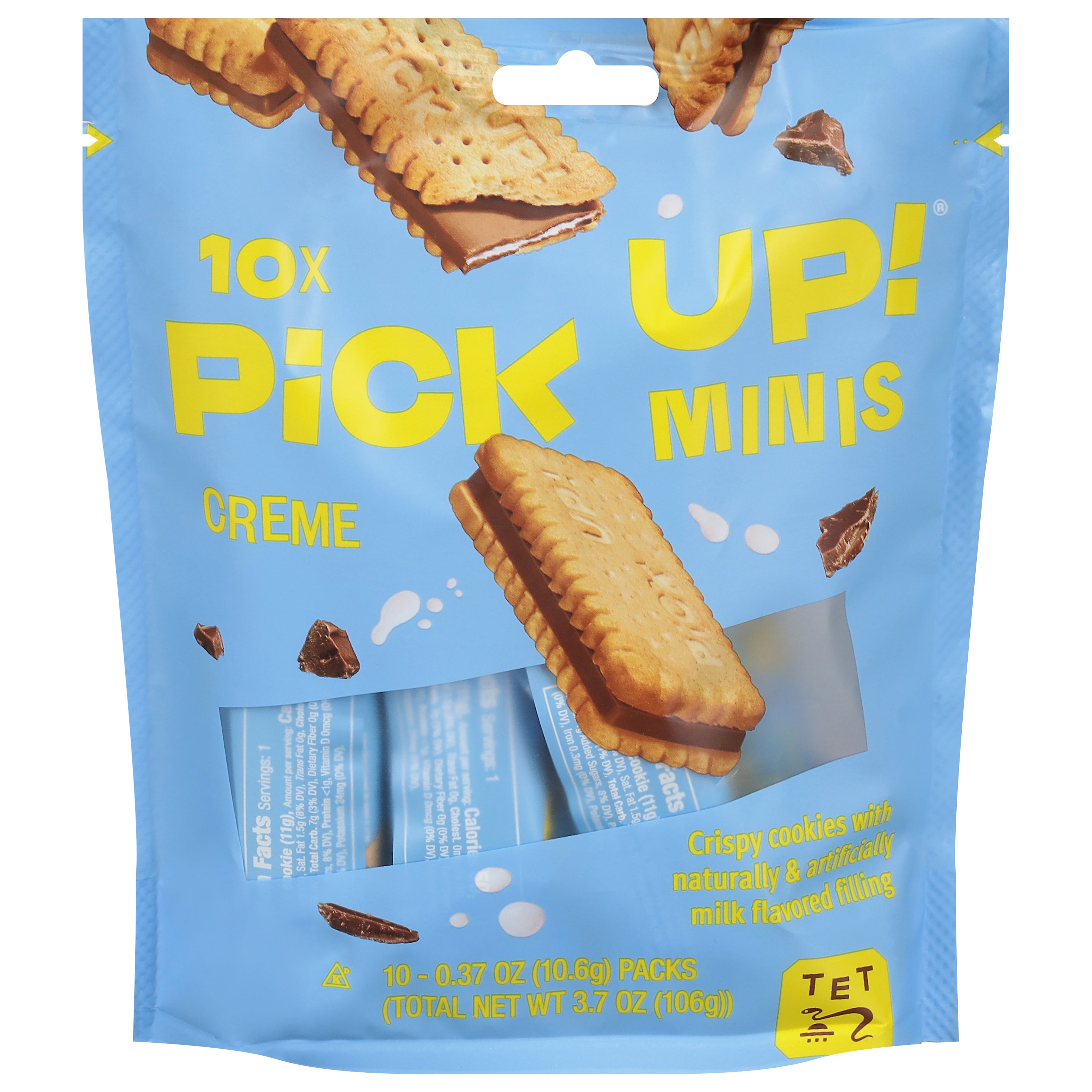 Pick Up! Minis Crispy Cookies with Milk Flavored Filling 10 - 0.37 oz Packs - Case of 14