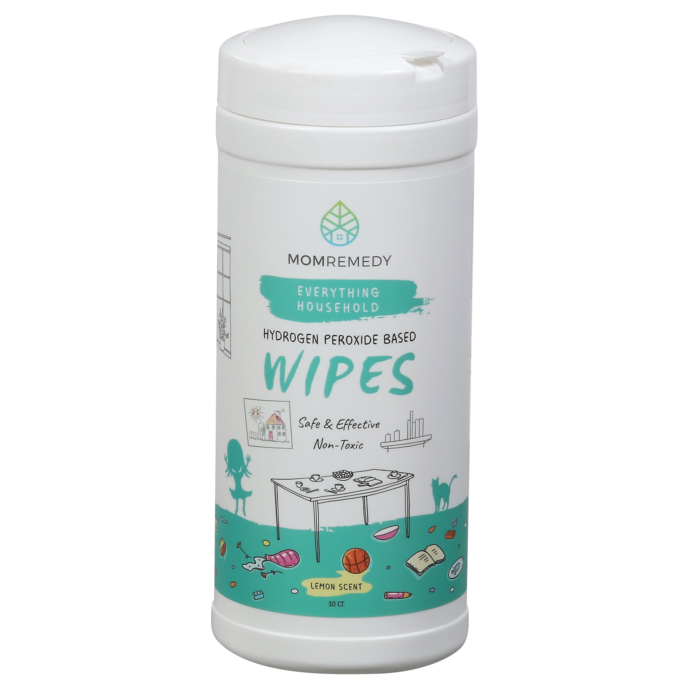 MomRemedy Hydrogen Peroxide Based Lemon Scent Wipes 30 ea - Case of 6