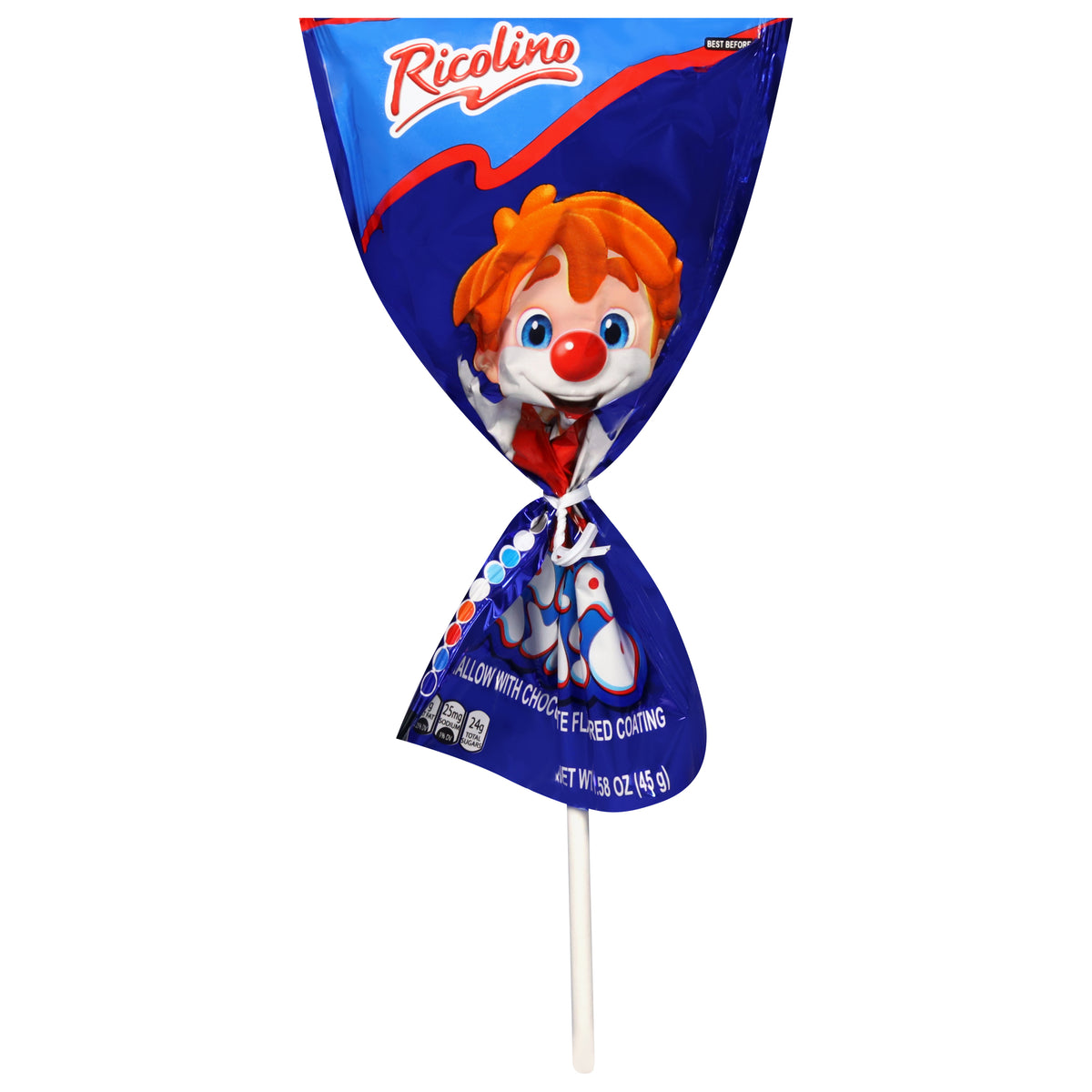 Ricolino Paleta Payaso Marshmallow with Chocolate Flavored Coating 1.58 oz - Case of 10