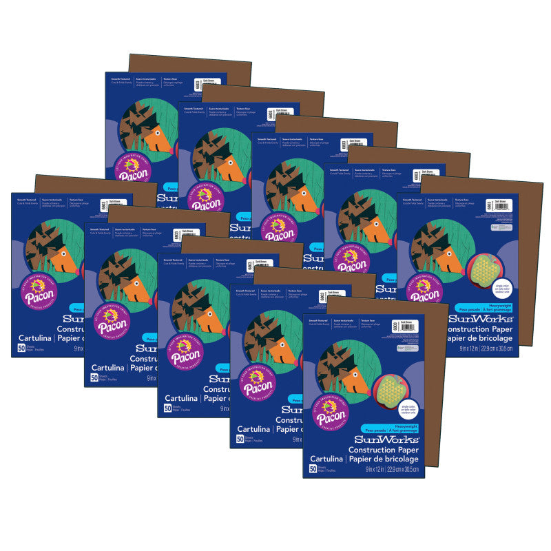 PRANG - Construction Paper, Dark Brown, 9" x 12", 50 Sheets Per Pack, 10 Packs