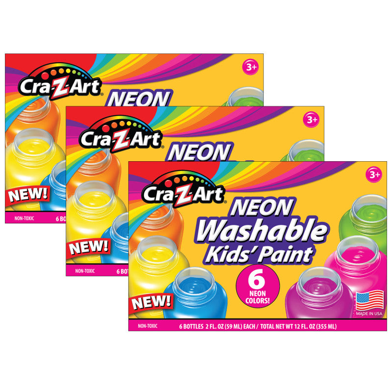 CRA-Z-ART - Washable Neon Paint, 6 Colors Per Set, 3 Sets