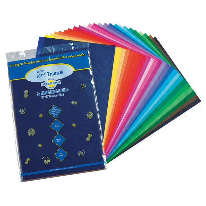 Deluxe Bleeding Art Tissue, 25 Assorted Colors, 12" x 18", 50 Sheets
