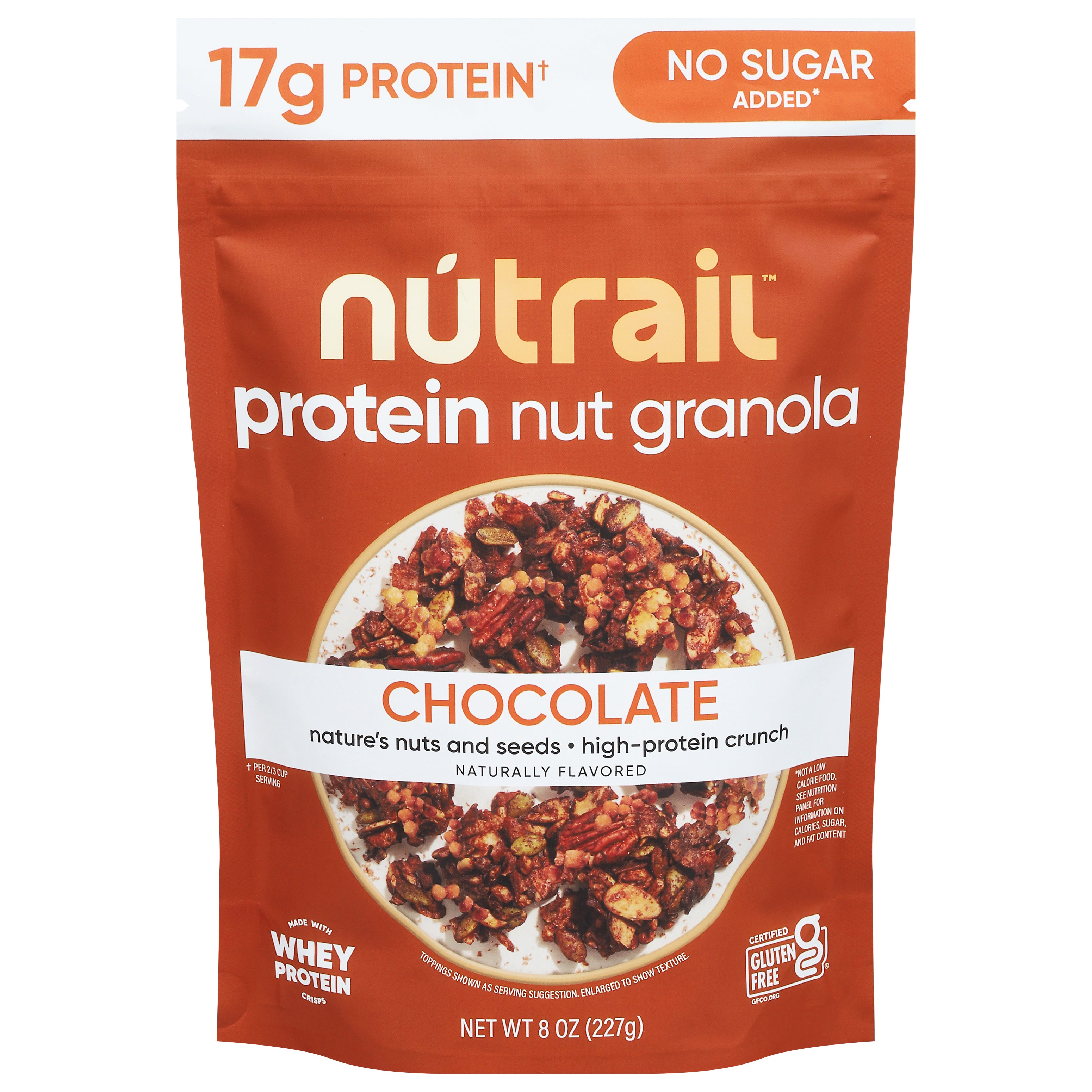 NuTrail Protein No Sugar Added Chocolate Nut Granola 8 oz - Case of 6